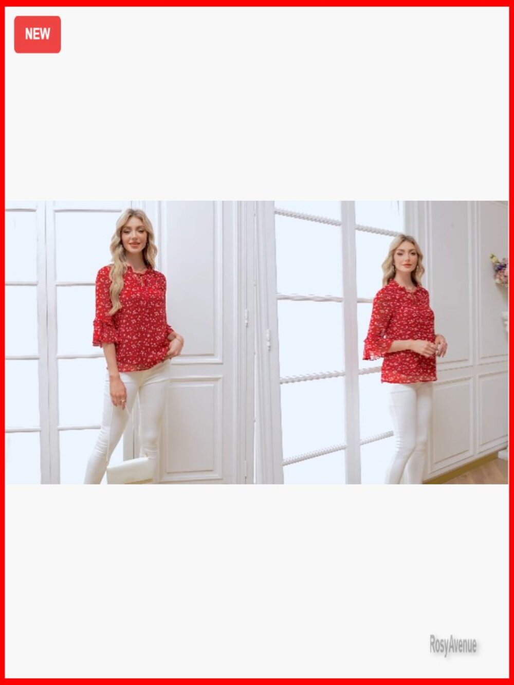 Elegant 3/4 Sleeve V-Neck Ruffle Blouse Tunics Work Shirt - Picture 7 of 7
